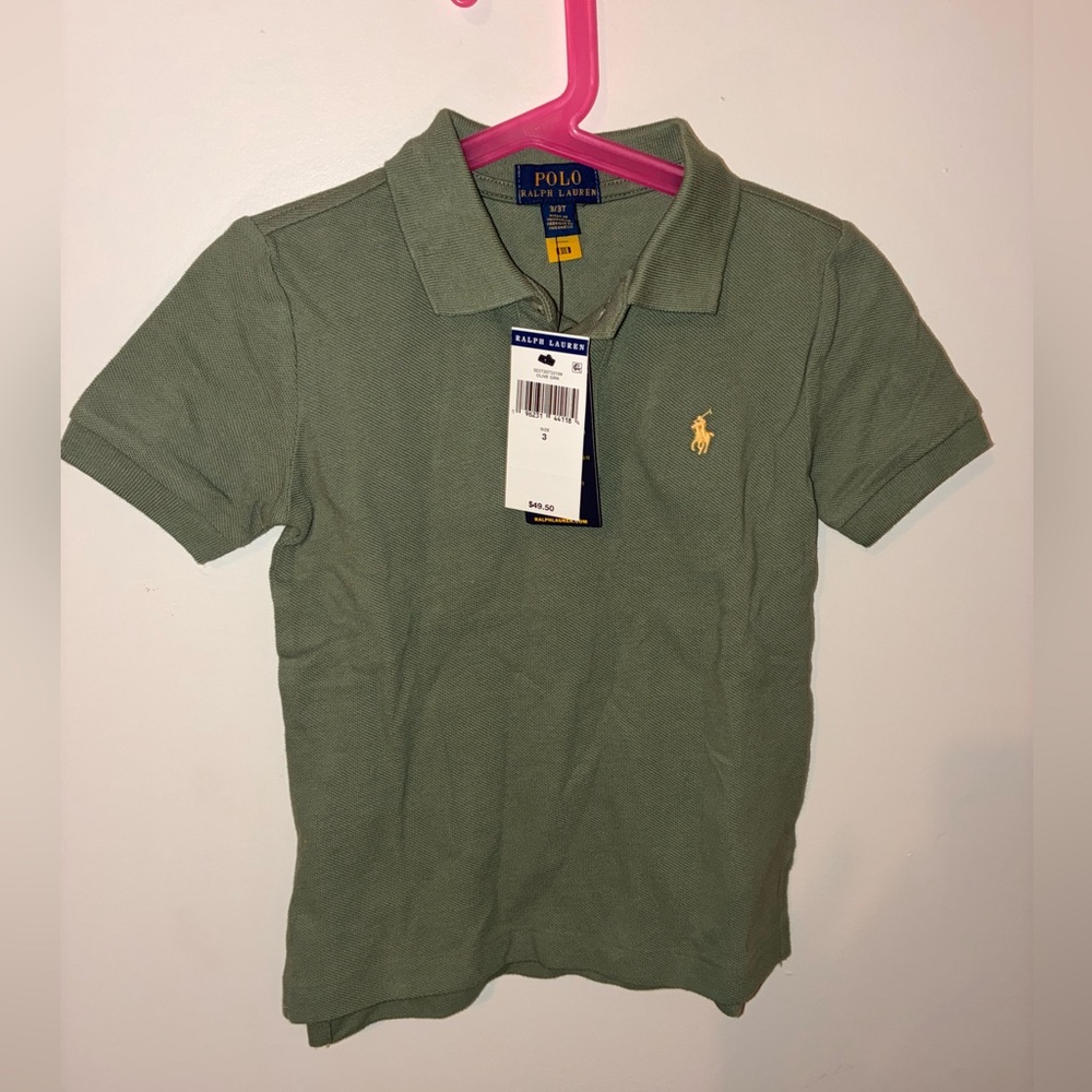 Polo Ralph Lauren Boys 3T Polo Shirt – Olive Green w/ Yellow Logo – NWT